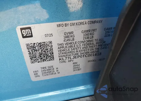 2026 Chevrolet Trax Fwd 2Rs from USA, damaged, VIN KL77LJEP0TC001618